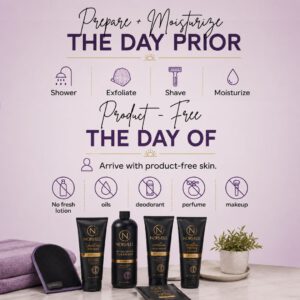 Spray tan prep tips from Sunsations in Topeka: prepare and moisturize the day prior and arrive product-free the day of.